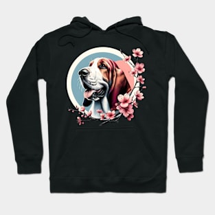 Joyful Grand Basset Griffon Vendeen with Spring Cherry Blossoms Hoodie